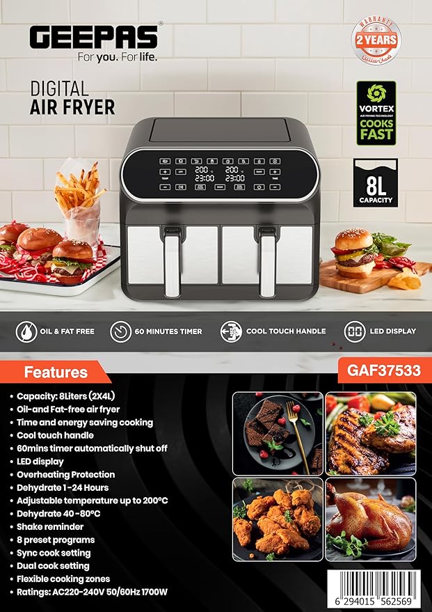 Geepas Dijital 2 Çekmeceli Airfryer (37533)